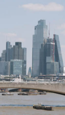 Vertical-Video-Of-Waterloo-Bridge-With-London-City-Skyline-In-Background-UK